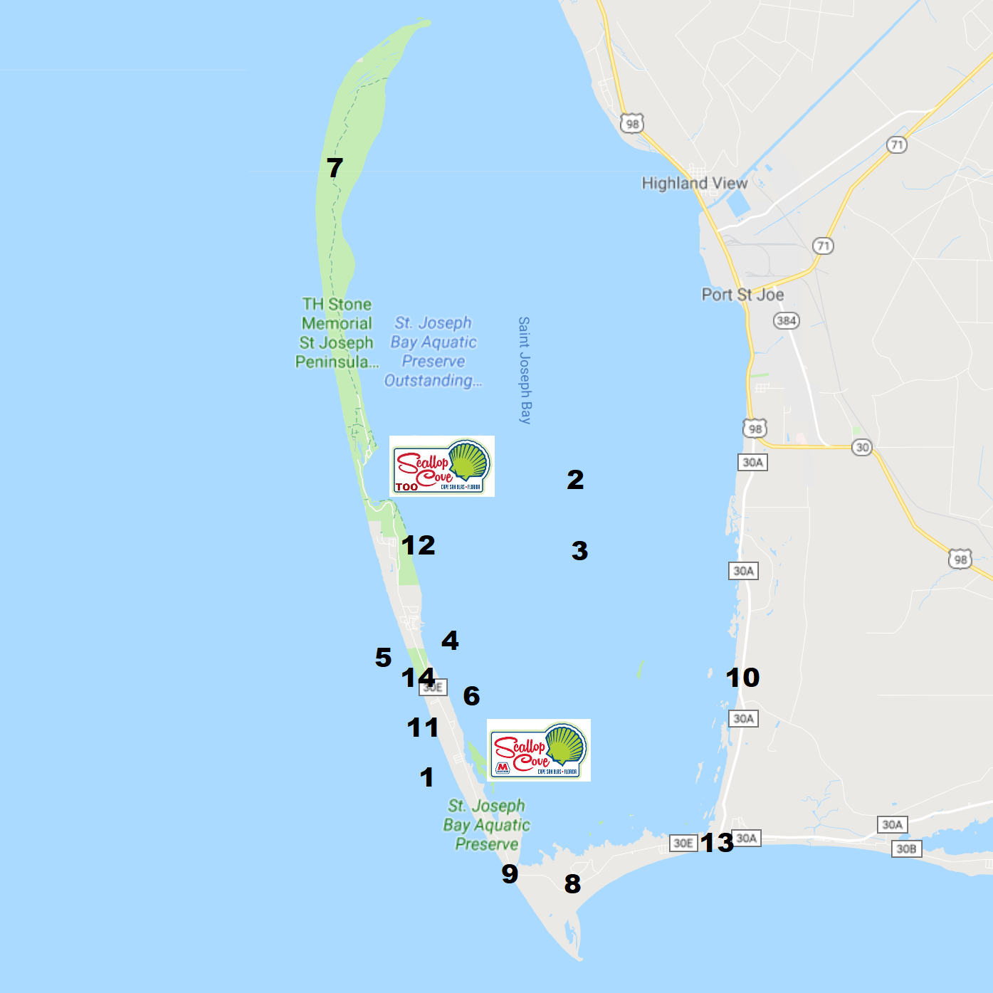 Map of things to do in Cape San Blas Florida